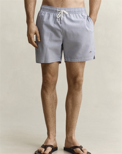 Gant - Striped Seersucker Badebukser - Vintage Blue